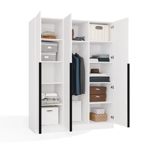 Szafa SENSO 3D 150 CM 3 Drzwi Czarne Uchwyty Do Salonu Sypialni BIEL-11