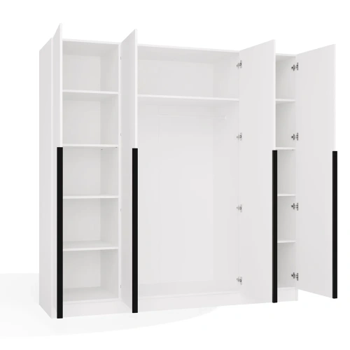 Szafa SENSO 4D 200 CM 4 Drzwi Czarne Uchwyty Do Salonu Sypialni BIEL-8