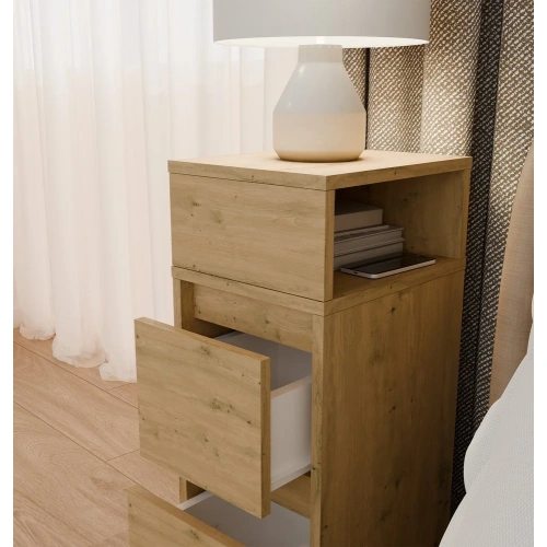 Szafka Nocna YORK Stolik Nocny Półka 2 Szuflady Do Sypialni DĄB ARTISAN-3
