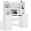 Biurko KUBA Z NADSTAWKĄ BIAŁE + Fotel DRIFT CZARNY Zestaw 6 Szuflad-6