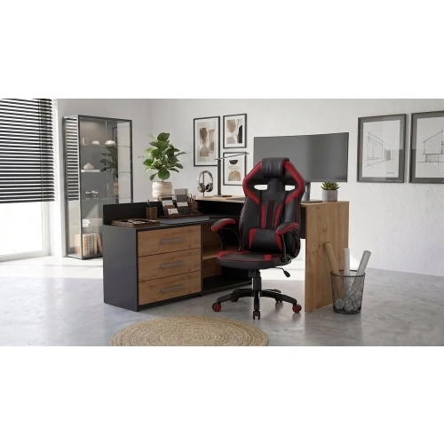 Zestaw BIURKO DANY Narożne ANTRACYT / DĄB ARTISAN + Fotel DRIFT CZERWONY-2