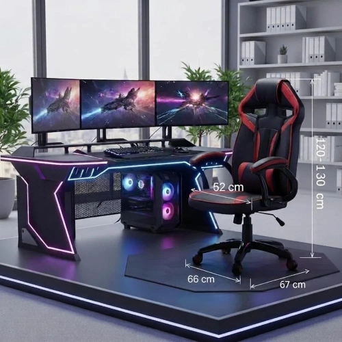 Zestaw BIURKO DANY Narożne ANTRACYT / DĄB ARTISAN + Fotel DRIFT CZERWONY-4