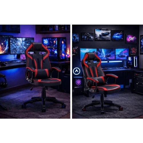 Zestaw BIURKO DANY Narożne ANTRACYT / DĄB ARTISAN + Fotel DRIFT CZERWONY-5