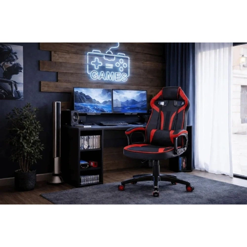 Zestaw BIURKO DANY Narożne ANTRACYT / DĄB ARTISAN + Fotel DRIFT CZERWONY-6