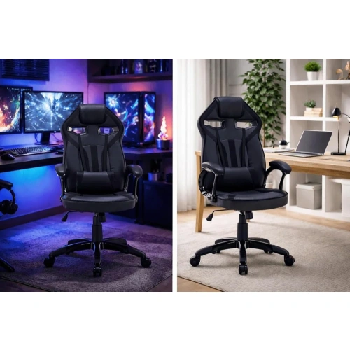 Zestaw BIURKO DANY Narożne ANTRACYT / DĄB ARTISAN + Fotel DRIFT CZARNY-4