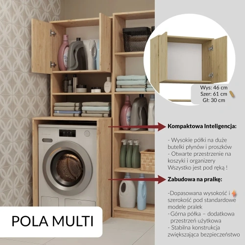 Szafka Łazienkowa POLA MULTI Nad Pralkę Słupek Regał DĄB ARTISAN-6