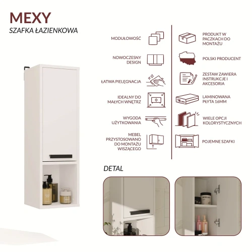 Szafka Łazienkowa Wisząca MEXY W1D Słupek 1 Drzwi 3 Półki BIAŁA-7