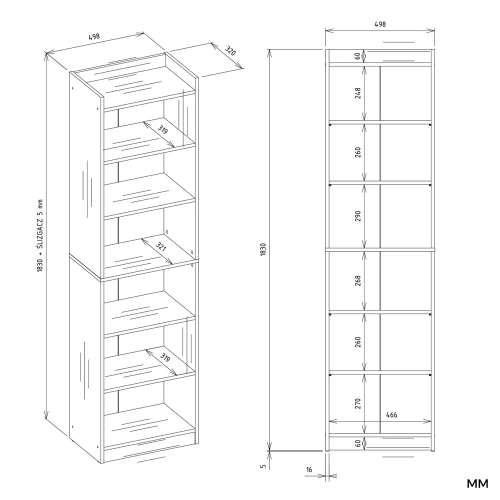 REGAŁ RIMINI Szafka 50 Cm 7 Półek Na Książki Segregatory Do Biura DĄB ARTISAN-6