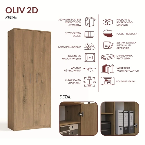 Regał Biurowy OLIV 2D 2 Drzwi Do Biura Do Gabinetu Salonu DĄB ARTISAN-8