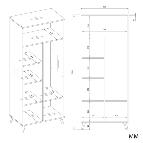 Szafa Ubraniowa OLYMPO 2D BIAŁA DĄB ARTISAN 80 Cm Drążek 2 Drzwi Sypialnia-8