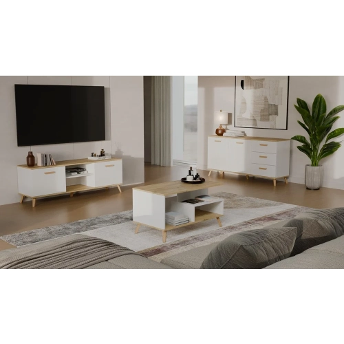Szafka RTV OLYMPO 150 BIAŁA DĄB ARTISAN 150 CM Stolik Pod TV Telewizor-4