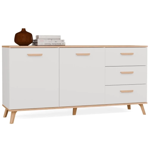 Komoda OLYMPO 2D3S BIAŁA DĄB ARTISAN Szafka 150 Cm 3 Szuflady 2 Drzwi-1