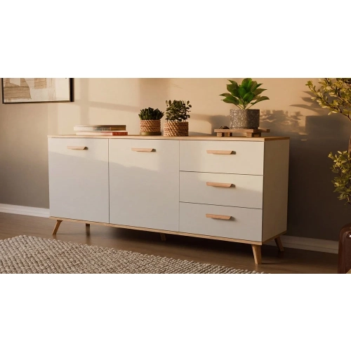 Komoda OLYMPO 2D3S BIAŁA DĄB ARTISAN Szafka 150 Cm 3 Szuflady 2 Drzwi-2