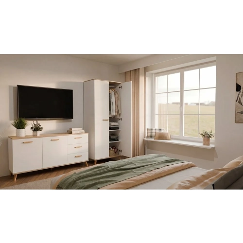 Komoda OLYMPO 2D3S BIAŁA DĄB ARTISAN Szafka 150 Cm 3 Szuflady 2 Drzwi-3