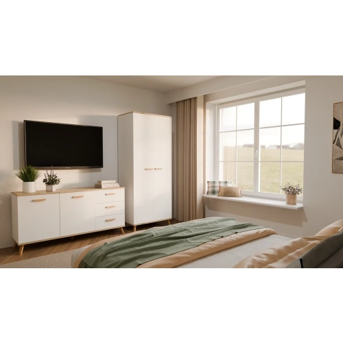 Komoda OLYMPO 2D3S BIAŁA DĄB ARTISAN Szafka 150 Cm 3 Szuflady 2 Drzwi-4