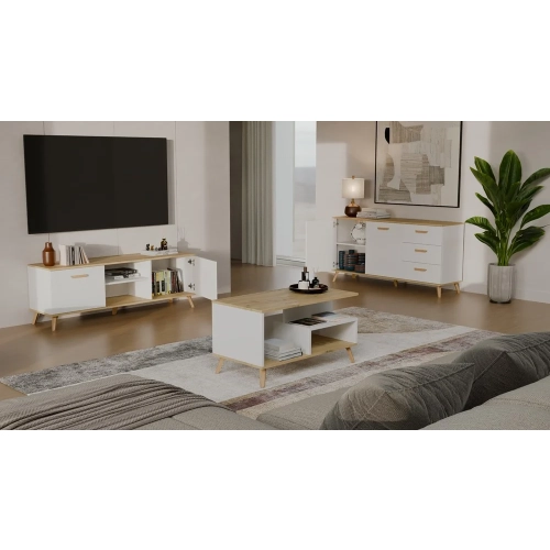 Komoda OLYMPO 2D3S BIAŁA DĄB ARTISAN Szafka 150 Cm 3 Szuflady 2 Drzwi-5