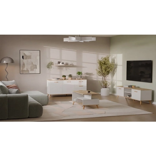 Komoda OLYMPO 2D3S BIAŁA DĄB ARTISAN Szafka 150 Cm 3 Szuflady 2 Drzwi-6