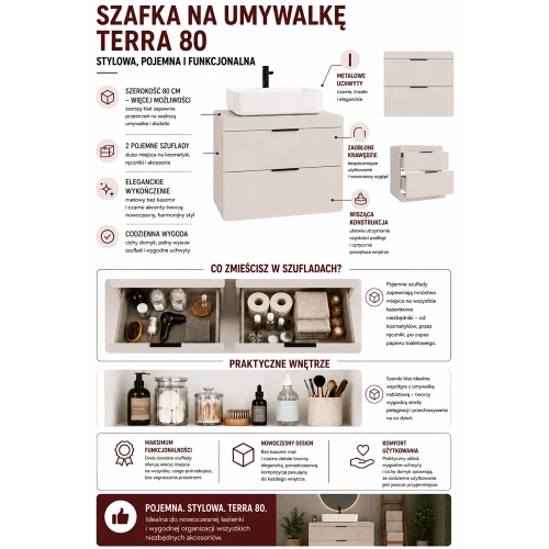 Szafka Pod Umywalkę TERRA 80 2S Wisząca KASZMIR 2 Szuflady 80x58x45 Cm-4