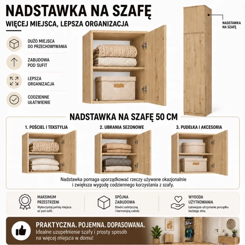 Nadstawka Na Szafę SD-50 DĄB ARTISAN Półka 50 cm Do Garderoby Pokoju-7