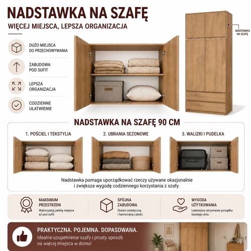 Nadstawka Na Szafę SD-90 DĄB ARTISAN Półka 90 cm Do Garderoby Pokoju-5