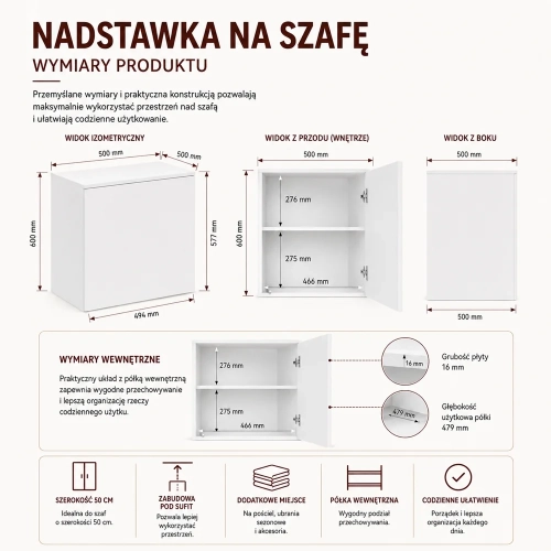 Szafa z Nadstawką SD-50 Drzwi Półki BIEL MAT Do Garderoby Pokoju Biura-6