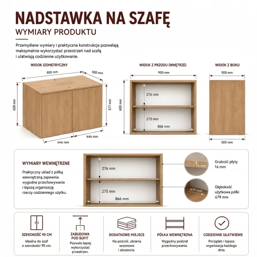 Szafa Malwa SS-90 z Nadstawką DĄB ARTISAN Do Garderoby Pokoju-5