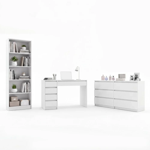 Zestaw Mebli Biurko Arto + Komoda Malwa M6 + Regał R60 BIEL Do Pokoju Biura-1