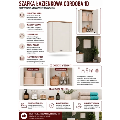 Szafka Łazienkowa CORDOBA 1D KASZMIR DĄB CASTELLO Wisząca 2 Półki-7