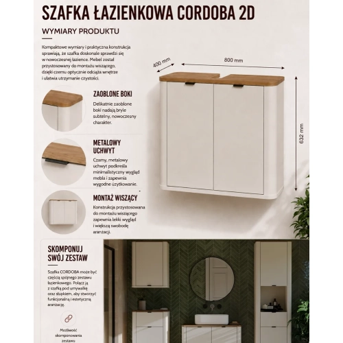 Szafka Łazienkowa Pod Umywalkę CORDOBA 2D KASZMIR DĄB CASTELLO Wisząca-8