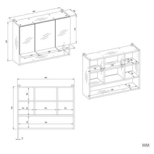 Szafka Łazienkowa Wisząca POLA 3DL/P DĄB ARTISAN 80 Cm 3 Lustra z Półką-8