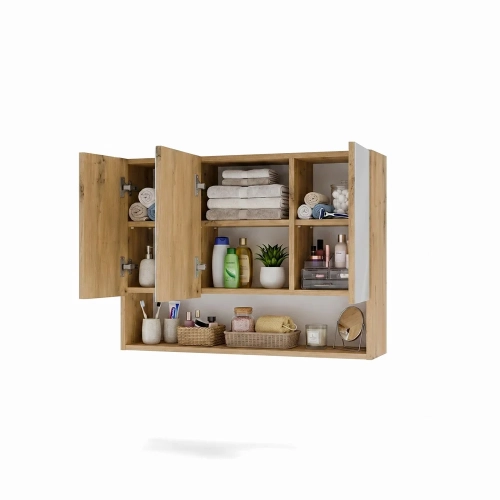 Szafka Łazienkowa Wisząca POLA 3DL/P DĄB ARTISAN 80 Cm 3 Lustra z Półką-14