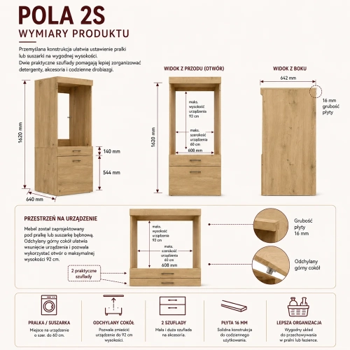 Szafka Łazienkowa Na Pralkę Lub Suszarkę POLA 2S DĄB ARTISAN 2 Szuflady-6