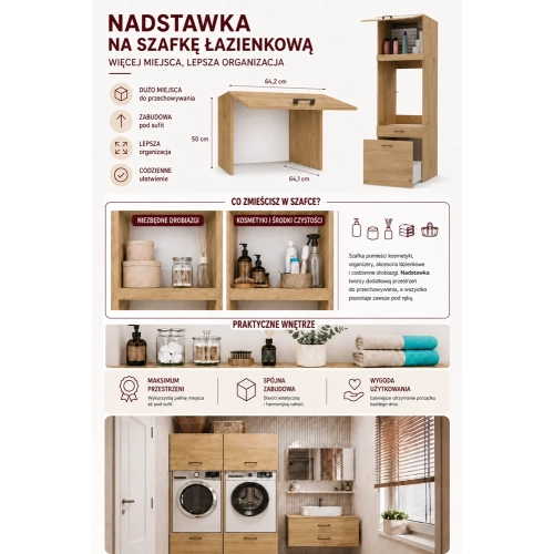 NADSTAWKA Do Szafki Łazienkowej POLA DĄB ARTISAN Nad Pralkę Suszarkę 64 Cm-7