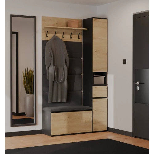 WIESZAK + SZAFKA Na Buty LIOR CZERŃ / DĄB ARTISAN 202.5x80x35 Cm Przedpokój-2