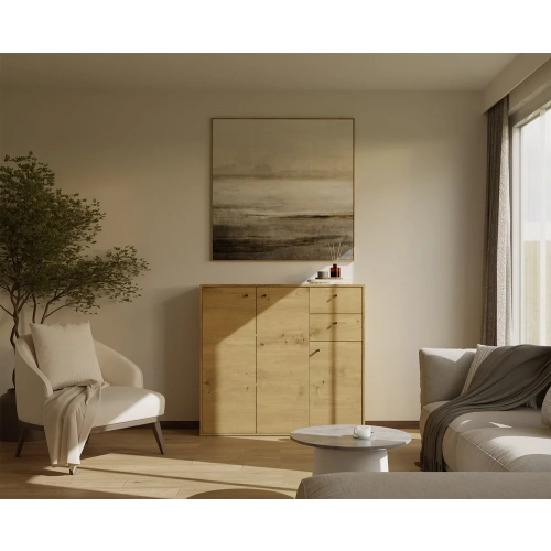KOMODA FRAN DĄB ARTISAN 120 Cm 3 Drzwi 2 Szuflady 30 Cm Do Salonu Sypialni-5