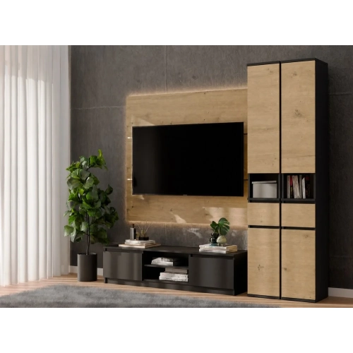 SZAFKA Słupek LIOR 2D1S CZERŃ DĄB ARTISAN Regał Szuflada Do Pokoju Biura-3
