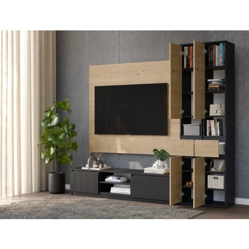 SZAFKA Słupek LIOR 2D1S CZERŃ DĄB ARTISAN Regał Szuflada Do Pokoju Biura-5