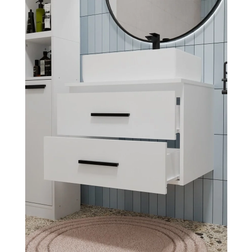 SZAFKA Pod Umywalkę NEL 60 UC BIAŁA Uchwyty CZARNE Wisząca 2 Szuflady 60 Cm-3