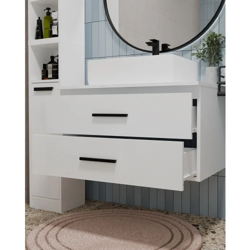 SZAFKA Pod Umywalkę NEL 80 UC BIAŁA Uchwyty Czarne Wisząca 2 Szuflady 80 Cm-3