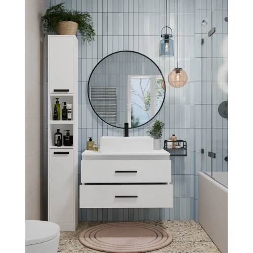 SZAFKA Pod Umywalkę NEL 80 UC BIAŁA Uchwyty Czarne Wisząca 2 Szuflady 80 Cm-4