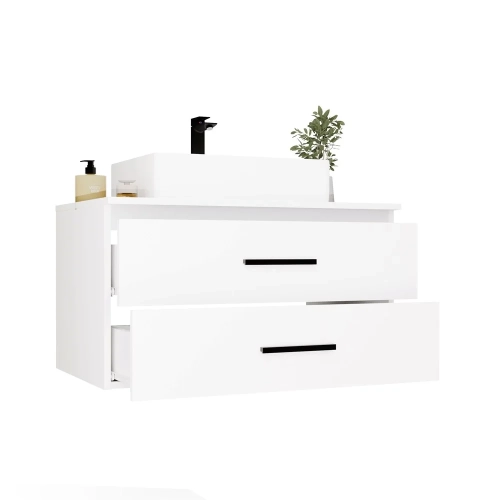 SZAFKA Pod Umywalkę NEL 80 UC BIAŁA Uchwyty Czarne Wisząca 2 Szuflady 80 Cm-9