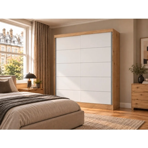 SZAFA Przesuwna IGA 160 CM Szprosy BIEL DĄB ARTISAN Stylowa i Funkcjonalna-2