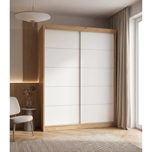 SZAFA Przesuwna IGA 160 CM Szprosy BIEL DĄB ARTISAN Stylowa i Funkcjonalna-3