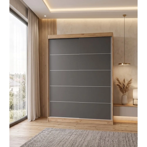 SZAFA Przesuwna IGA 160 CM Szprosy DĄB ARTISAN ANTRACYT Stylowa i Funkcjonalna-2