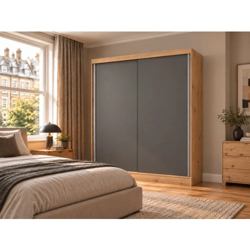 SZAFA Przesuwna IGA 160 CM B DĄB ARTISAN ANTRACYT – Stylowa i Funkcjonalna-2