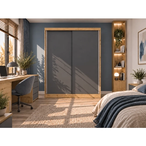 SZAFA Przesuwna IGA 160 CM B DĄB ARTISAN ANTRACYT – Stylowa i Funkcjonalna-3