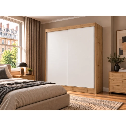 SZAFA Przesuwna IGA 160 CM B DĄB ARTISAN BIEL– Stylowa i Funkcjonalna-2