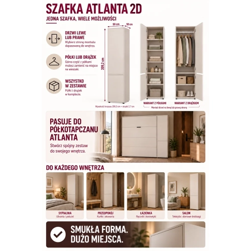 SZAFKA Wysoki Słupek ATLANTA 2D Drążek 2 Drzwi Półki Sypialnia Salon 209 Cm-6