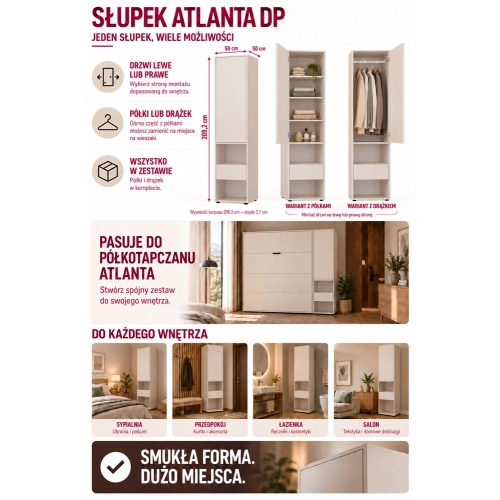 SZAFKA Wysoki Słupek ATLANTA DP KASZMIR 1 Drzwi Szuflada Sypialnia 209 Cm-7