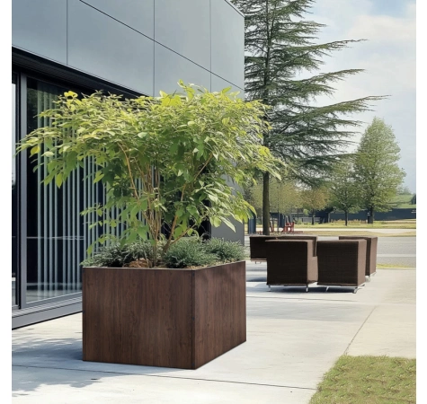 Donica ogrodowa metalowa kwadratowa 100x100x70 drewnopodobna